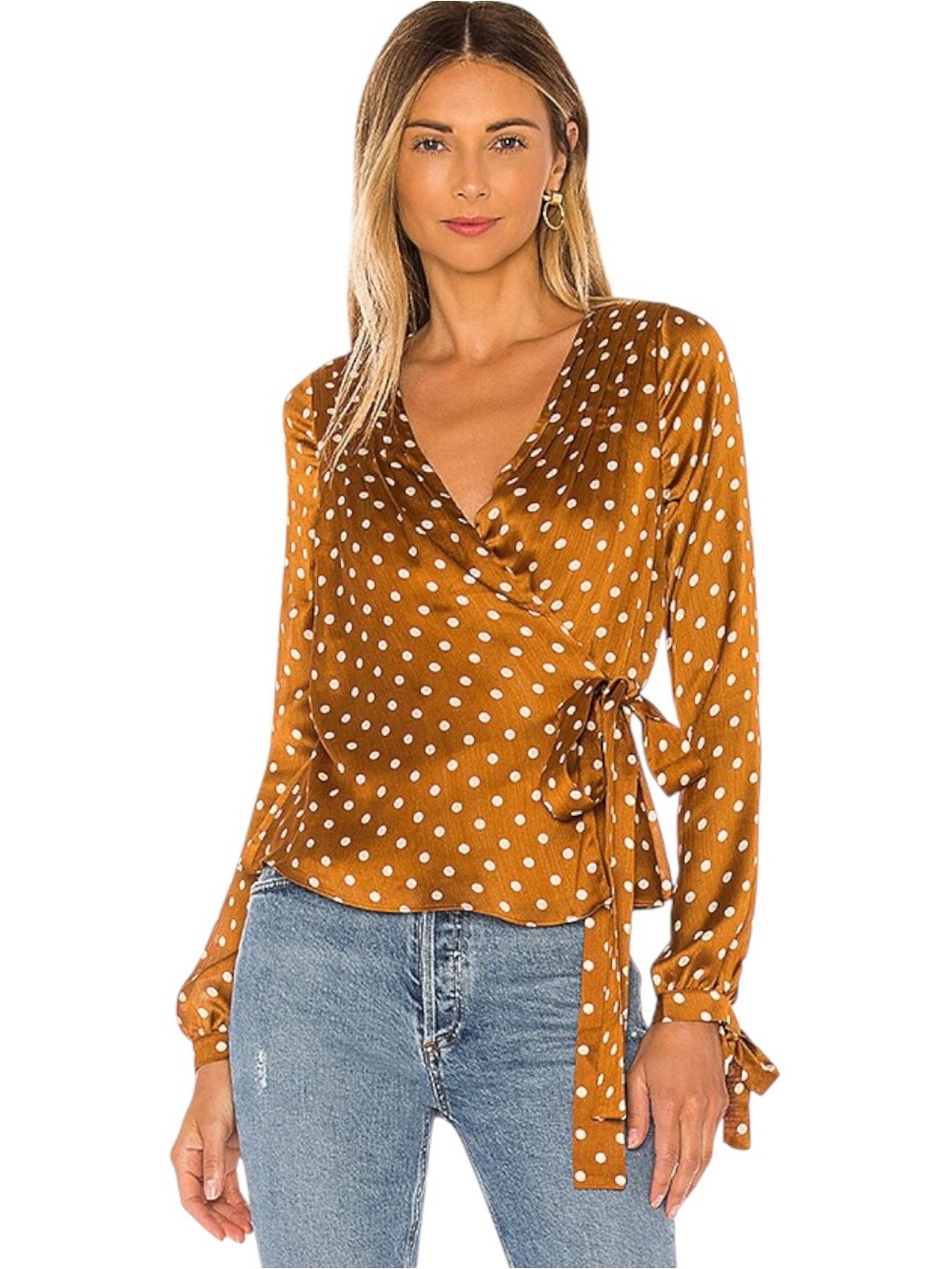 Revolve Tularosa Charmaine Wrap Top in Camel Polka Dots Medium NWT